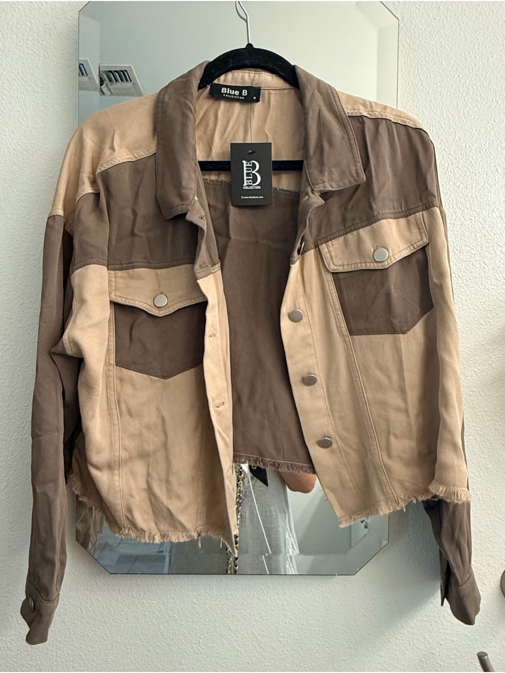 Blue B Two-Tone Tan & Brown Cropped Jean Jacket